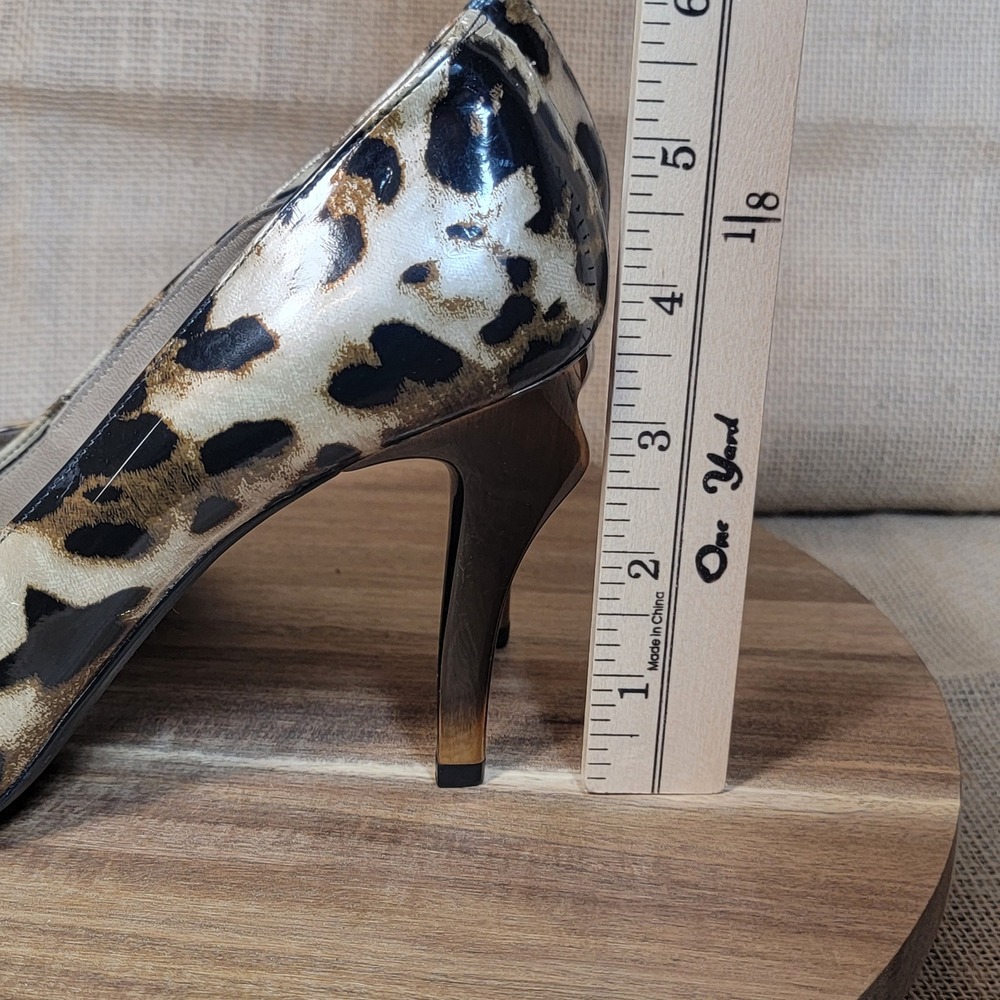 J. Renee Leda Heels Leopard Print Patent Leather Peep Toe Stiletto Size 8 M - Picture 5 of 11